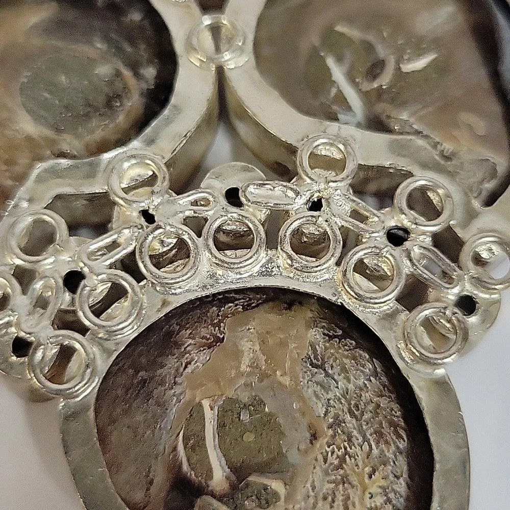 Chunky Boho Hippie Ammonite Fossil Shell Necklace with Citrine Accents - Picture 12 of 17